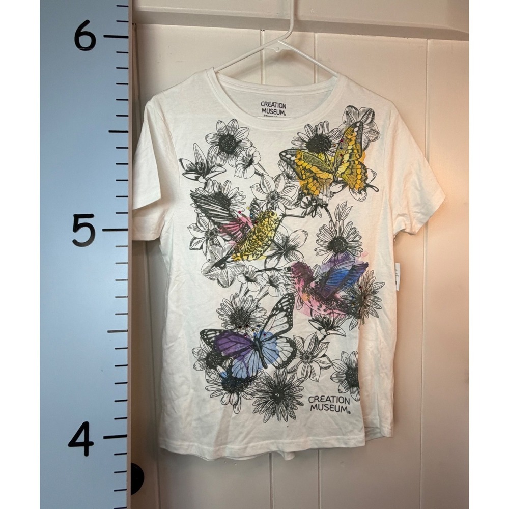 Creation Museum Destination T-shirt White & Floral,‎ Rhinestones Large NWT